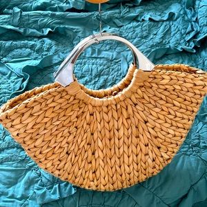 Paco Rabanne Straw bag , Metal handle and round sector